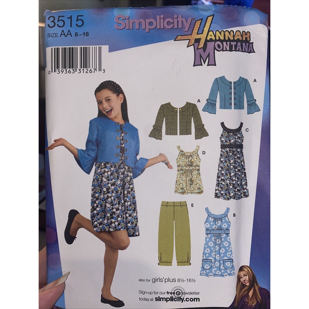 Simplicity 3515 Hannah Montana Sewing Pattern Dress Pants Jacket Uncut Size 8-16